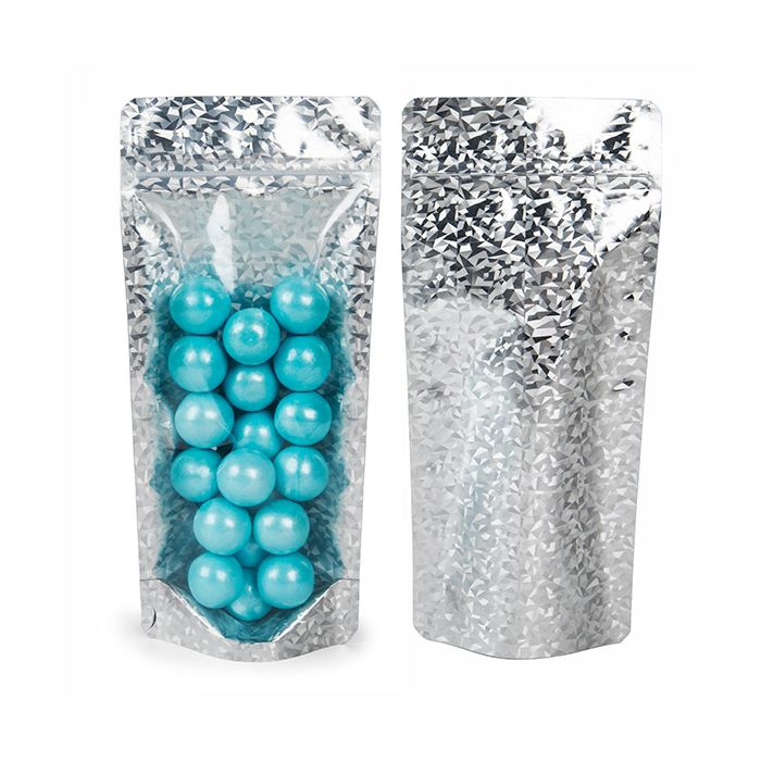 Doypack Transparent/Glace holographique 10,8x6x23,8cm Trou Suspension Rond (25 pièces) [ZBGHI1NC]