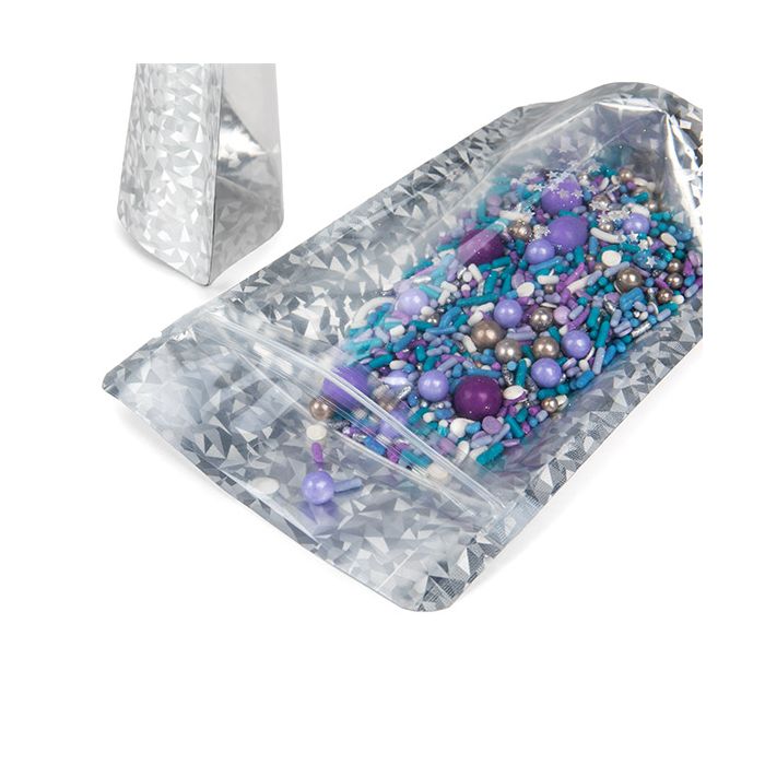 Stazakken Transparant/Holografisch Ijs 10,2x6x15,2 cm met Ophanggat (25 stuks) [ZBGHI2C]