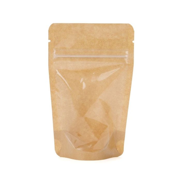 Doypack en papier Kraft avec transparence 12x7.5x18.5cm (114 g) (100 pièces) [ZBGKC46]