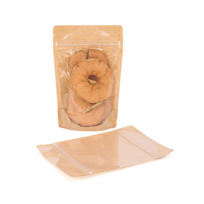 Doypack en papier Kraft avec transparence 13x8x20,5cm | 113g (100 pièces) [ZBGKC3]