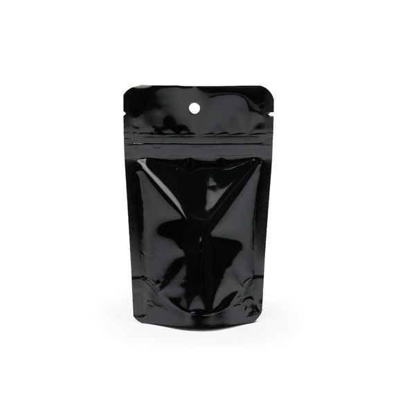 Doypack Noir Métallisé 10.2x6x15.2cm | 57g Trou Suspension Rond (100 pièces) [ZBGM2BH]