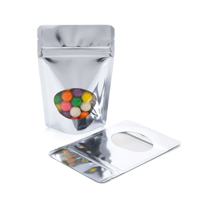 Doypack Argent Métallisé avec fenêtre ovale 10.2x6x15.2cm | 57g (100 pièces) [ZBGMO2S]