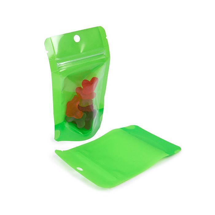 Doypack Transparent/Vert Fluo 7,9x5,1x13cm (100 pièces) [ZBGN1GR]