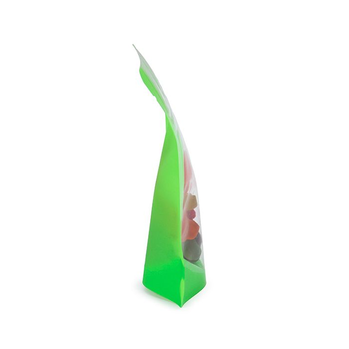 Doypack Transparent/Vert Fluo 7,9x5,1x13cm (100 pièces) [ZBGN1GR]