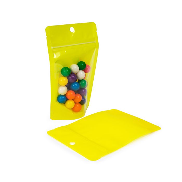 Doypack Transparent/Jaune Fluo 10,2x6x15,2cm (100 pièces) [ZBGN2YW]