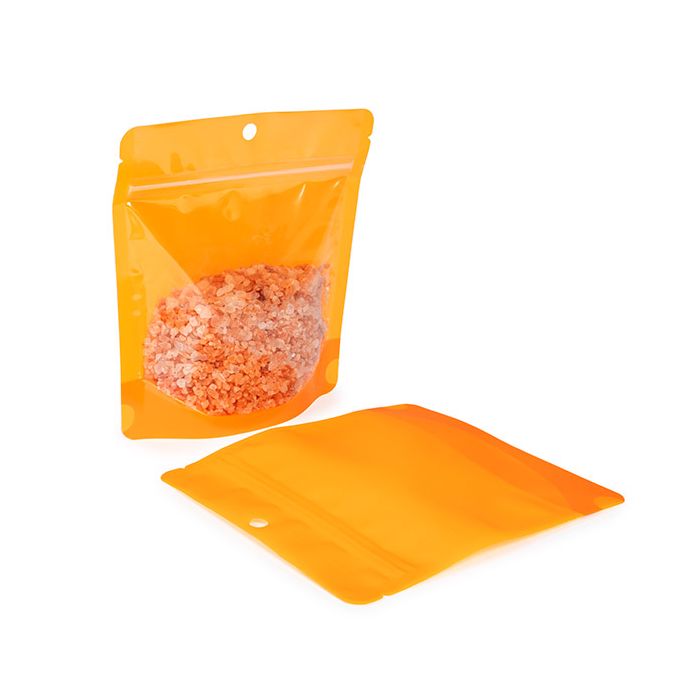 Doypack Transparent/Neon Orange 15,9x6,4x14,6cm Trou Suspension Rond (100 pièces) [ZBGNSHZOR]