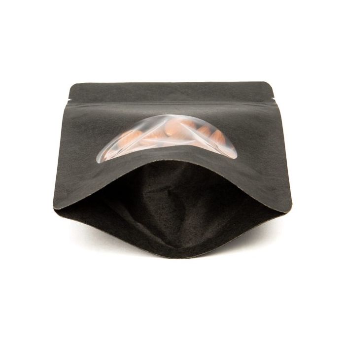 Doypack en papier Kraft Noir avec fenêtre ovale 10.2x6x15.2cm | 57g (100 pièces) [ZBGO2BK]