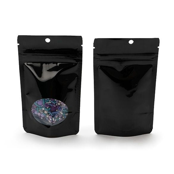 Stazakken Zwart met ovaal Venster 8x5x13cm | 28 gram met rond ophanggat (100 stuks) [ZBGO1BH]