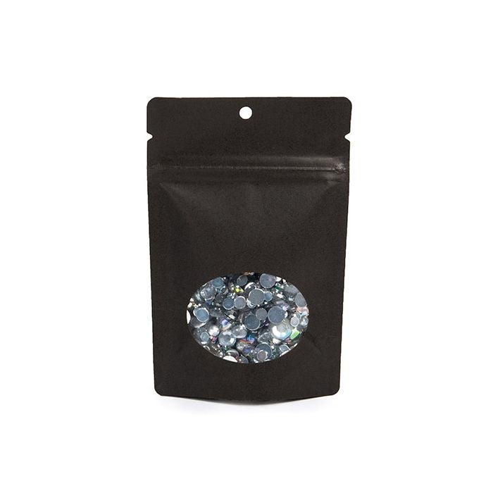 Stazakken Kraft Zwart met ovaal Venster 10,2x6x15,2cm | 57 gram met rond ophanggat (100 stuks) [ZBGO2BKH]