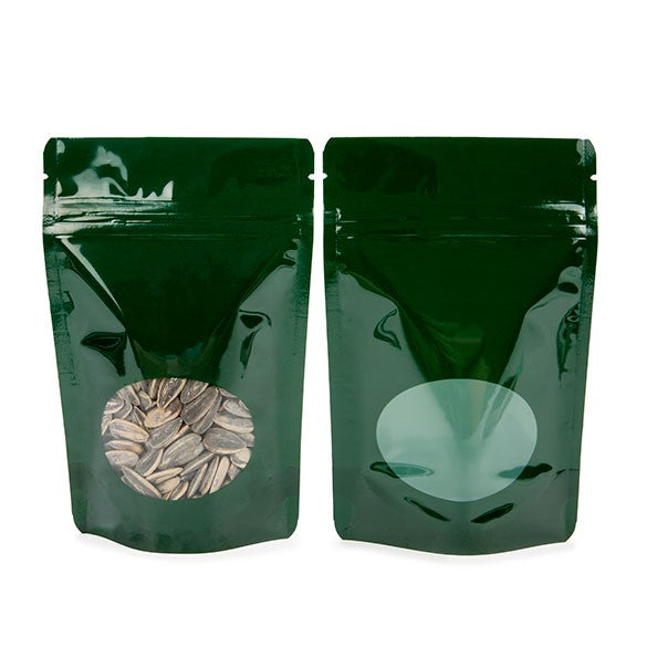 Doypack Vert chasseur avec fenêtre 10.2x6x15.2cm | 57g (100 pièces) [ZBGO2HG]