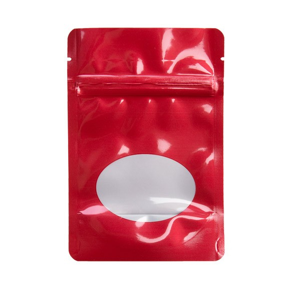 Doypack Rouge avec fenêtre ovale 10.2x6x15.2cm | 57g (100 pièces) [ZBGO2R]
