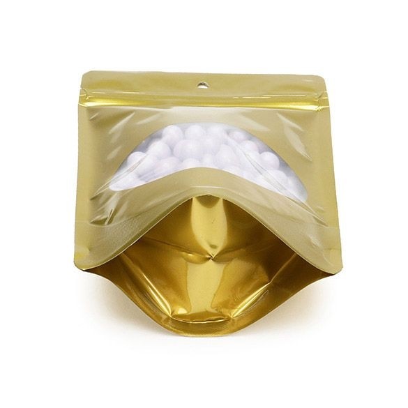 Doypack Or avec fenêtre ovale 13x7.9x20.6cm | 113g Trou Suspension Rond (100 pièces) [ZBGO3GH]