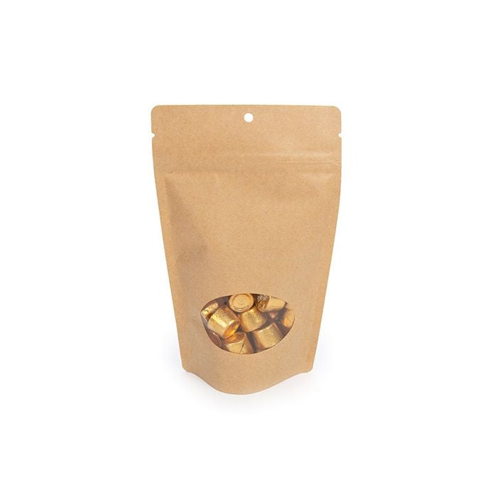 Doypack Kraft avec fenêtre ovale 13x7,9x20,6cm | 113g Trou Suspension Rond (100 pièces) [ZBGO3KH]