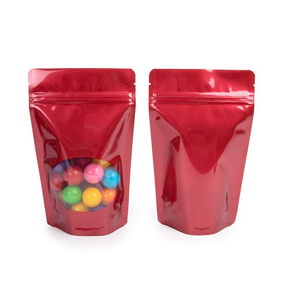 Doypack Rouge avec fenêtre ovale 13x7.9x20.6cm | 113g (100 pièces) [ZBGO3R]