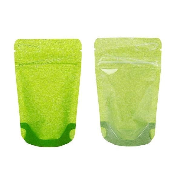 Doypack papier de riz Vert avec avant transparant, 8x5x13cm | 28g (100 pièces) [ZBGR1GRC]