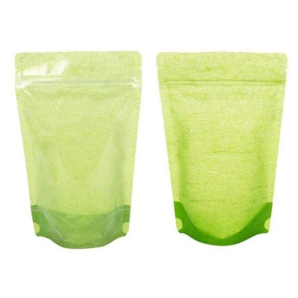 Doypack papier de riz Vert avec avant transparant 13x8x20,6cm | 113g (100 pièces) [ZBGR3GRC]
