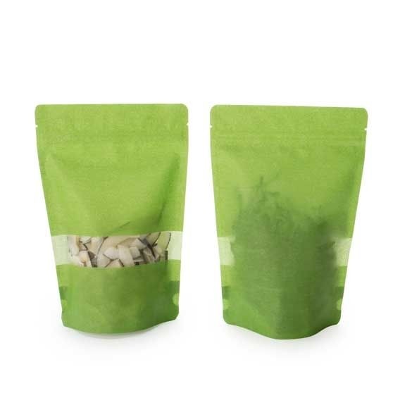 Doypack papier de riz Vert avec fenêtre 17x9x28cm | 340g (100 pièces) [ZBGR4GR]