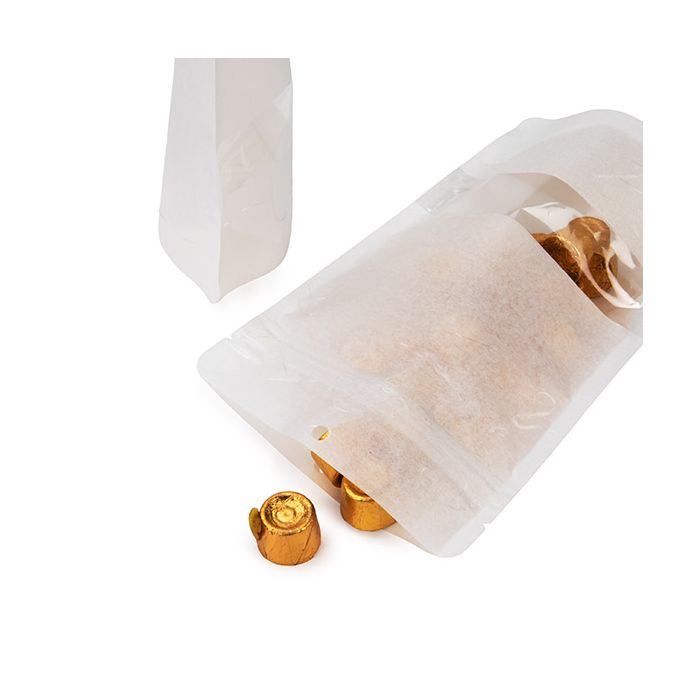 Doypack écologique Papier de Riz Blanc avec Fenêtre Rectangulaire, Trou de suspension 13x7,9x20,6cm (100 pièces) [ZBGRC3W]