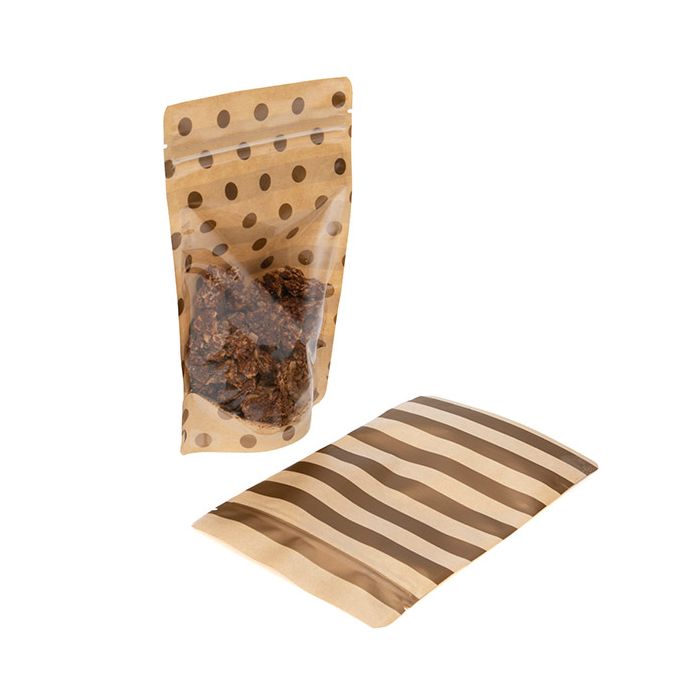 Doypack Transparent/Kraft avec Pois Dorés & Rayures 13x7,9x20,6cm (25 pièces) [ZBGSW3SDG]