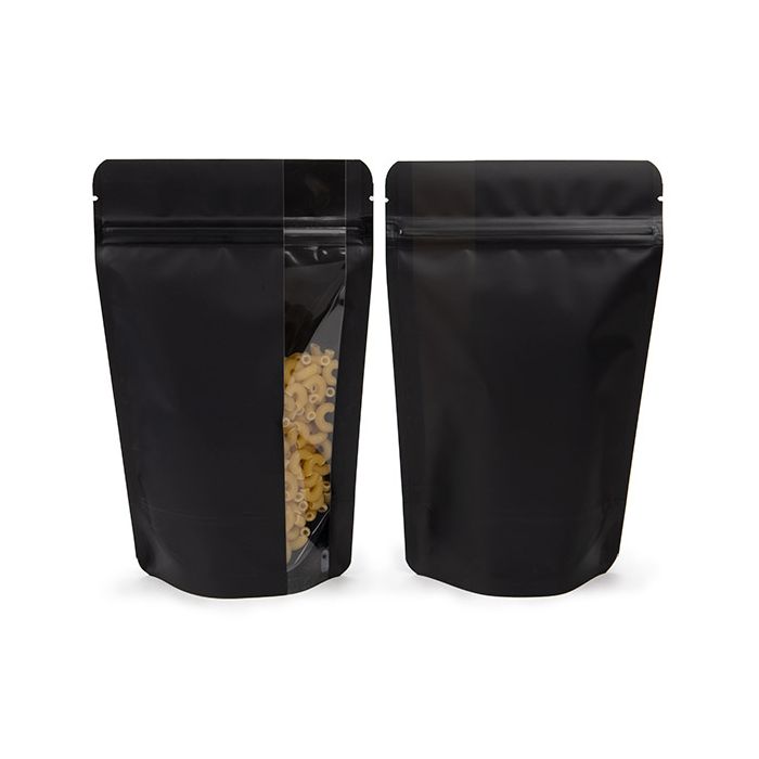 Doypack Noir mat avec fenêtre verticale 13x7,9x20,6cm (100 pièces) [ZBGV3MB]