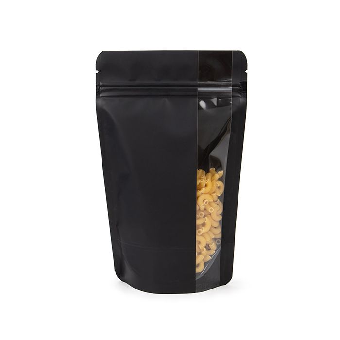 Doypack Noir mat avec fenêtre verticale 13x7,9x20,6cm (100 pièces) [ZBGV3MB]