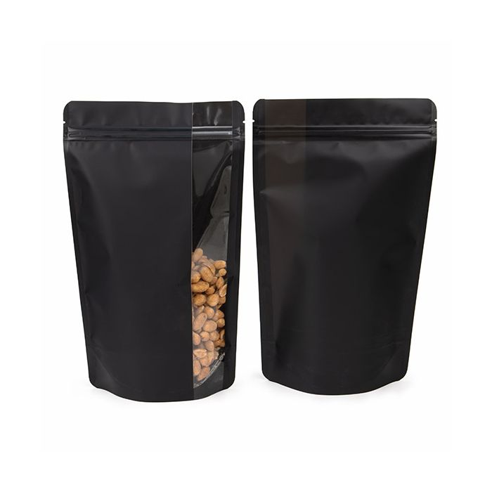 Doypack Noir mat avec fenêtre verticale 17,2x8,9x28,6cm (100 pièces) [ZBGV4MB]