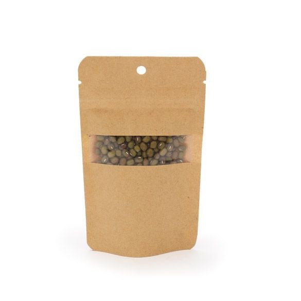 Doypack Kraft avec fenêtre horizontale 8x5x13cm | 28g Trou Suspension Rond (100 pièces) [ZBGW1KH]