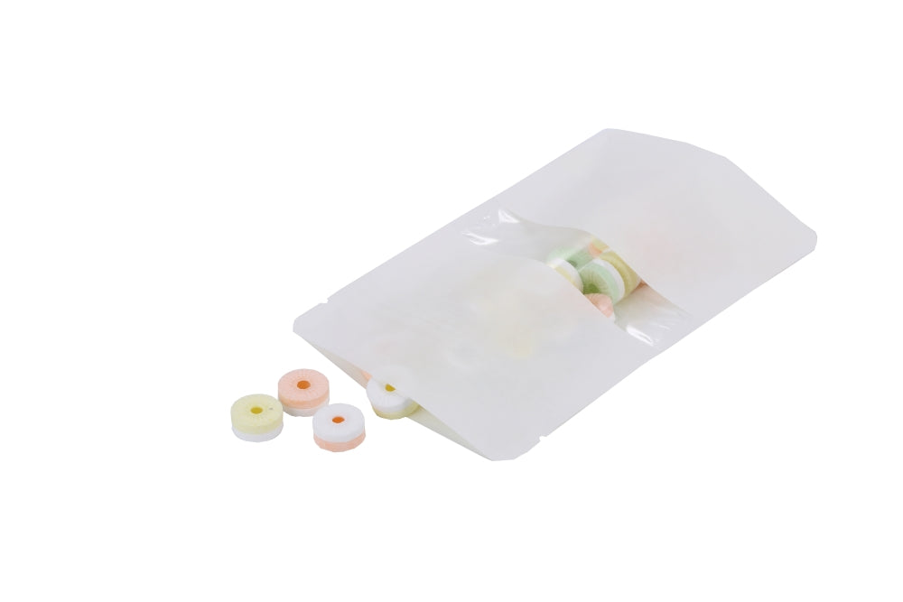 Doypack Blanc Kraft avec fenêtre horizontale 10.2x6x15.2cm | 57g (100 pièces) [ZBGW2WK]