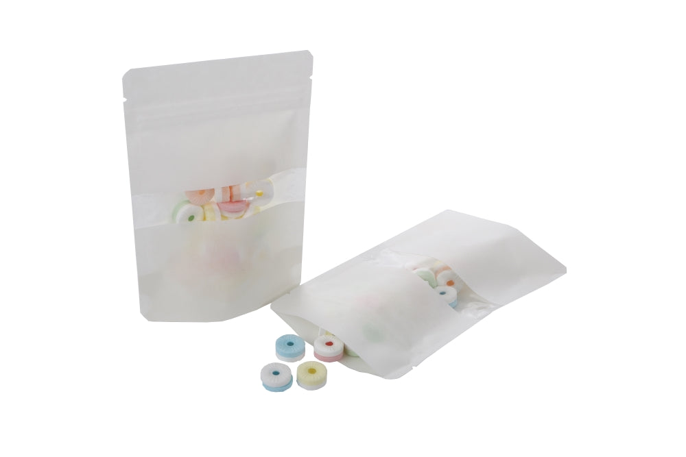 Doypack Blanc Kraft avec fenêtre horizontale 10.2x6x15.2cm | 57g (100 pièces) [ZBGW2WK]