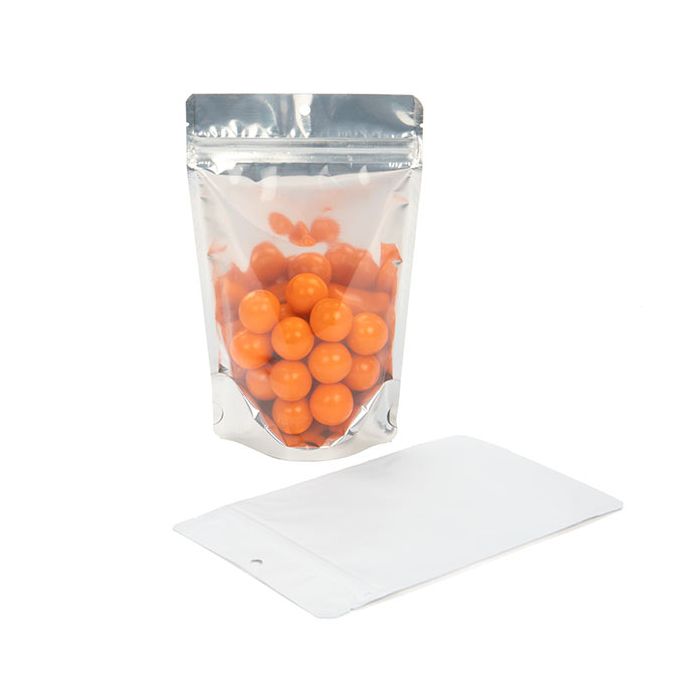 Doypack Métallisé et dos Blanc 13x8x20.5cm | 113g Trou Suspension Rond (100 pièces) [ZBGW3H]