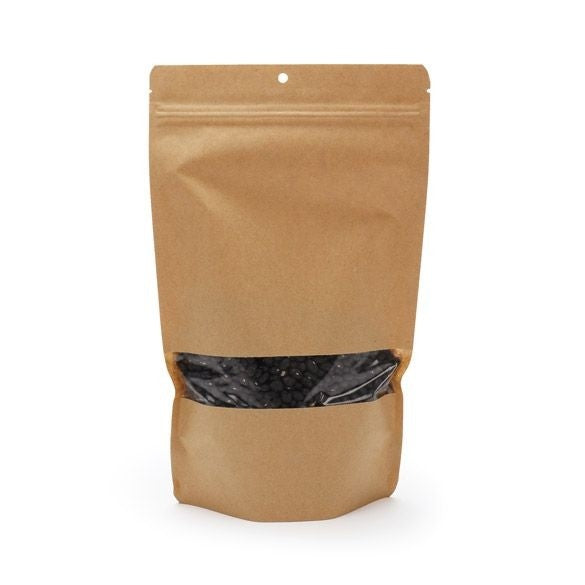 Doypack Kraft avec fenêtre horizontale 17.1x8.9x28.5cm Trou Suspension Rond | 340g (100 pièces) [ZBGW4KH]