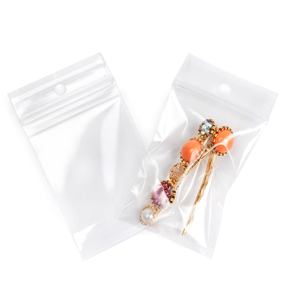 Sachet zip transparent PE-BD avec trou pour suspension 5,1x7,6cm (100 pièces) [2PR23]