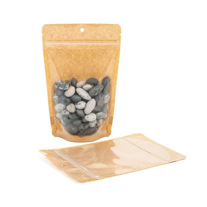 Kraft Backed Stand Up Zipper Pouch 12 x 7,5 x 18,5 cm with Hang Hole (100 Pieces) [ZBGKC46H]