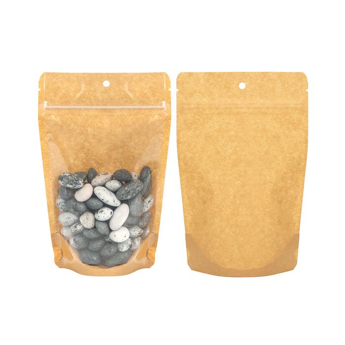 Kraft Backed Stand Up Zipper Pouch 12 x 7,5 x 18,5 cm with Hang Hole (100 Pieces) [ZBGKC46H]