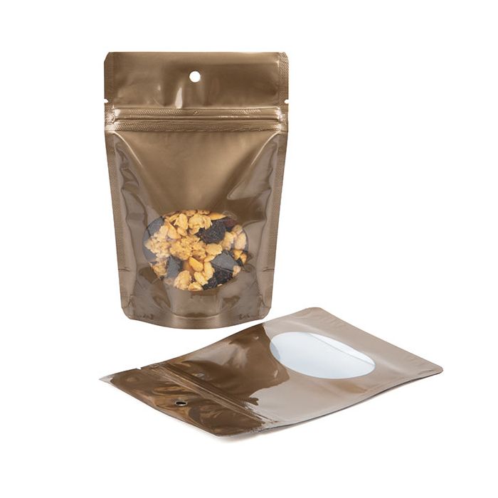 Doypack Bronze avec fenêtre ovale 10x6x15cm | 57g trou de suspension (100 pièces) [ZBGO2BZH]