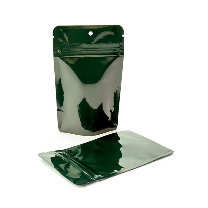 Hunter Green Metallized Stand Up Zipper Pouch 8 x 5x 13 cm with Hang Hole (100 Pieces) [ZBGM1HGH]