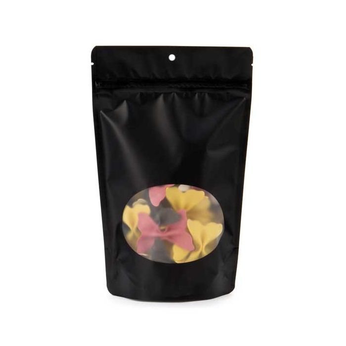 Doypack Noir mat avec fenêtre ovale 14.9x8.9x23.2cm | 312g Trou de suspension (100 pièces) [ZBGO7MBH]