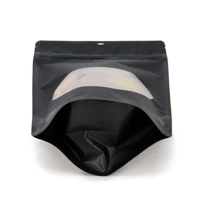 Doypack Noir mat avec fenêtre ovale 14.9x8.9x23.2cm | 312g Trou de suspension (100 pièces) [ZBGO7MBH]