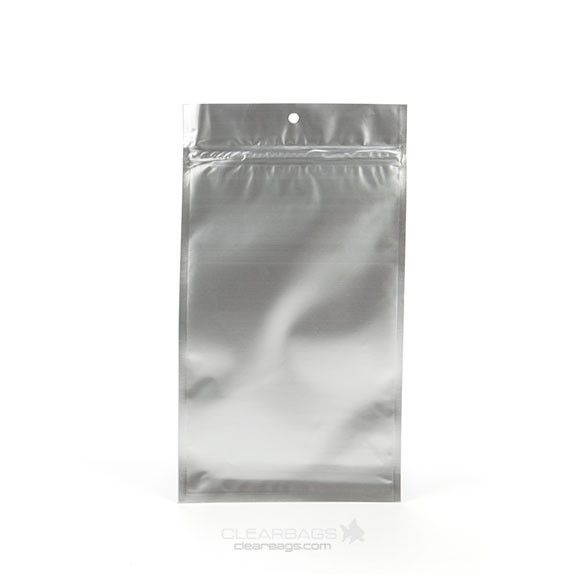 Silver Metallized Hanging Zipper Barrier Bags 10.2 x 16.5 cm (100 Pieces) [HZBB5MS]