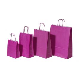Draagtassen Papier Roze 18+8x22cm Kraft Papier 90 grams (50 stuks) [PAM1822P]