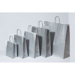 Draagtassen Papier Zilver 32+12x41cm Kraft Papier 100 grams (50 stuks) [PAM3241SI]