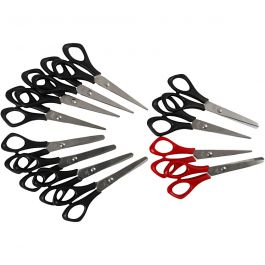 Schoolschaar, L: 14 cm, rechts- & linkshandig, zwart, rood, 12 stuk/ 1 doos [HOB-11171]