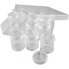 Opslagdoos met potjes, H: 47 mm, d 37 mm, 35 ml, 12 stuk/ 1 set [HOB-13189]
