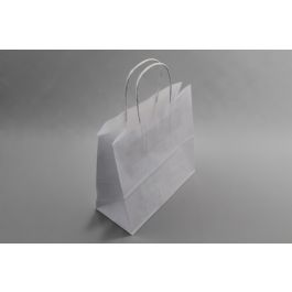 Draagtassen Papier Wit 14x8x21cm Kraft 90 g/gm met gedraaid handvat (50 stuks) [PAMW1421]