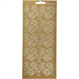 Stickers, harten, vel 10x23 cm, goud, 1 vel [HOB-170052]