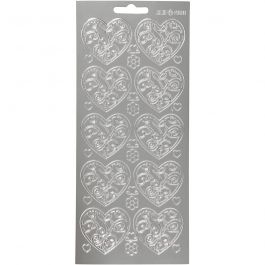 Autocollants, coeurs, feuille 10x23cm, argent, 1 flles [HOB-170053]