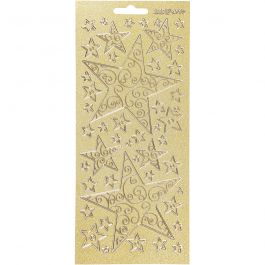 Stickers, sterren, vel 10x23 cm, goud, 1 vel [HOB-170063]