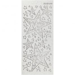 Stickers, sterren, vel 10x23 cm, zilver, 1 vel [HOB-170064]