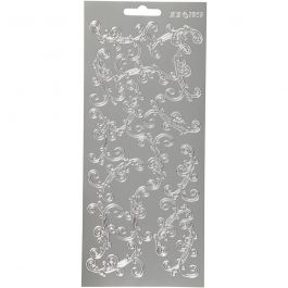 Stickers, swirl, vel 10x23 cm, zilver, 1 vel [HOB-170122]