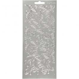 Stickers, bladeren, vel 10x23 cm, zilver, 1 vel [HOB-170125]
